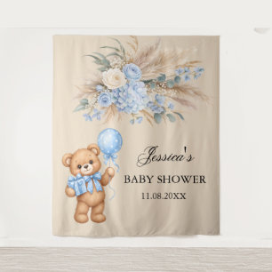 Blue Pampas Teddy Bear Roses Baby Shower Tapestry