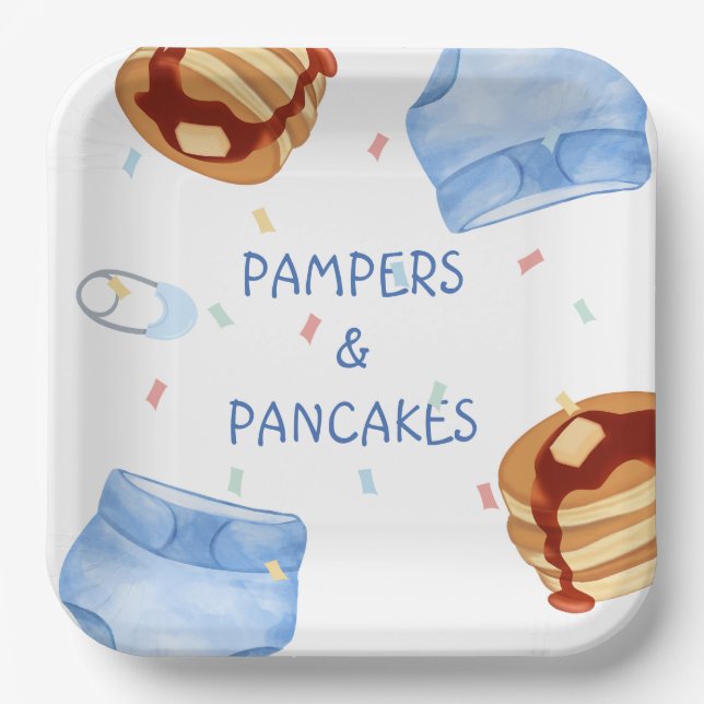 Blue pampers and pancakes plates (Front)