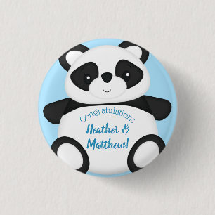 Blue Panda Bear Baby Shower 3 Cm Round Badge