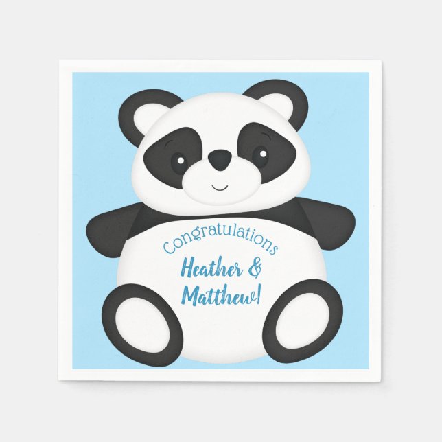 Blue Panda Bear Baby Shower Napkin (Front)