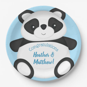 Blue Panda Bear Baby Shower Paper Plate