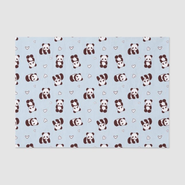 Blue  Panda Heart Tissue Paper (Front)