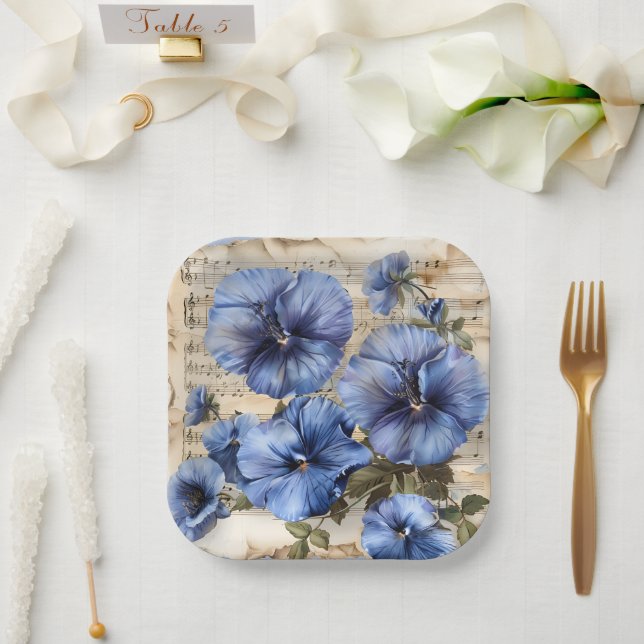 Blue Pansies Music Sheet  Paper Plate (Wedding)