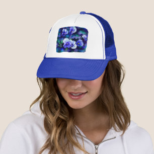 Blue Pansies Pansy Flower Floral Painting Trucker Hat