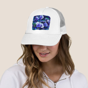 Blue Pansies Pansy Flower Floral Painting Trucker Hat