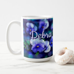 Blue Pansies Pansy Flower Floral Personalised Coffee Mug