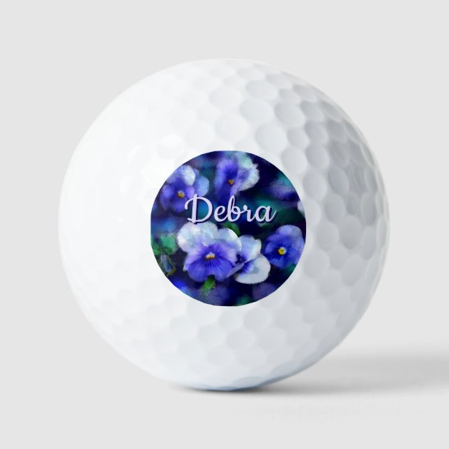 Blue Pansies Pansy Flower Floral Personalised Golf Balls (Front)