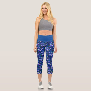Blue Pansies Pansy Flower Floral Teal 'Love' Capri Leggings