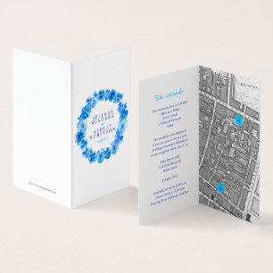 Blue pansy art wedding details schedule map