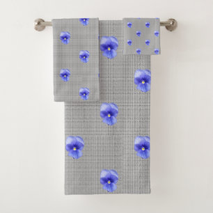 Blue Pansy Bath Towel Set