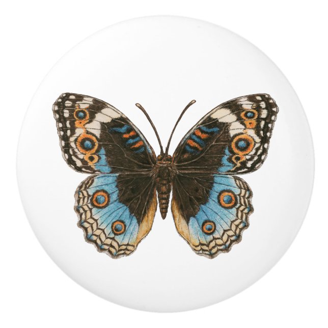Blue Pansy Butterfly Ceramic Knob (Front)