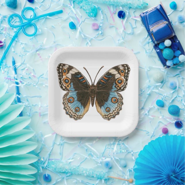 Blue Pansy Butterfly Paper Plate (Party)