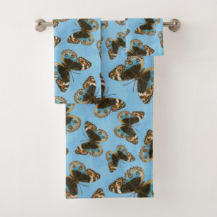 Blue Pansy Butterfly pattern Bath Towel Set