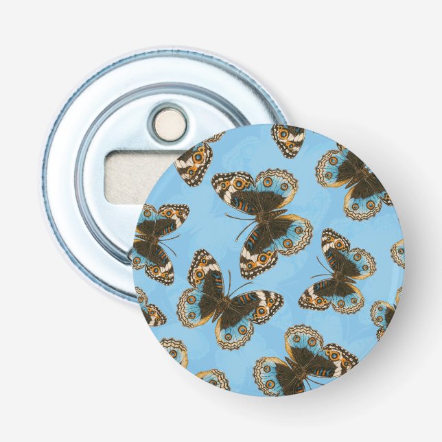Blue Pansy Butterfly pattern Bottle Opener (Front)