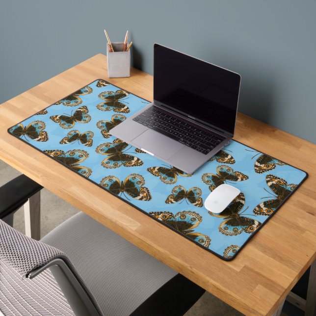 Blue Pansy Butterfly pattern Desk Mat (Office 2)