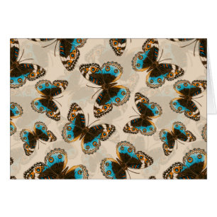 Blue Pansy Butterfly pattern on off white