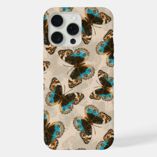 Blue Pansy Butterfly pattern on off white iPhone 15 Pro Max Case