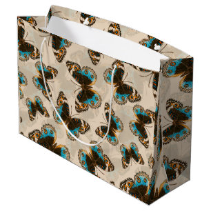 Blue Pansy Butterfly pattern on off white Large Gift Bag