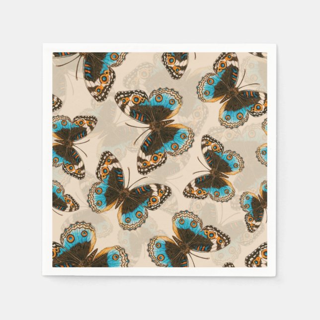 Blue Pansy Butterfly pattern on off white Napkin (Front)