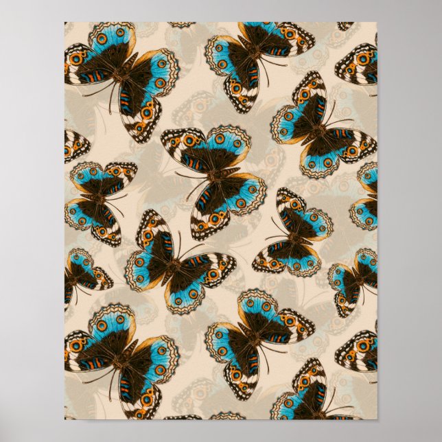 Blue Pansy Butterfly pattern on off white Poster (Front)