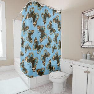 Blue Pansy Butterfly pattern Shower Curtain