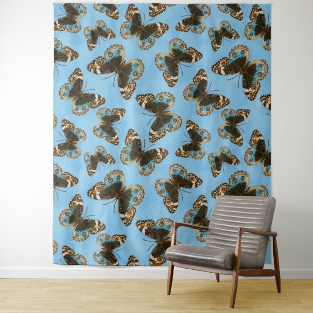 Blue Pansy Butterfly pattern Tapestry (In Situ)