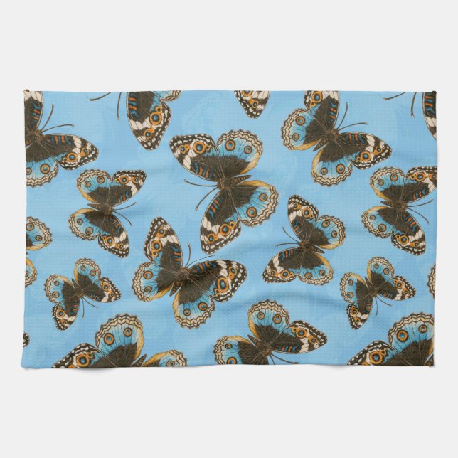 Blue Pansy Butterfly pattern Tea Towel (Horizontal)