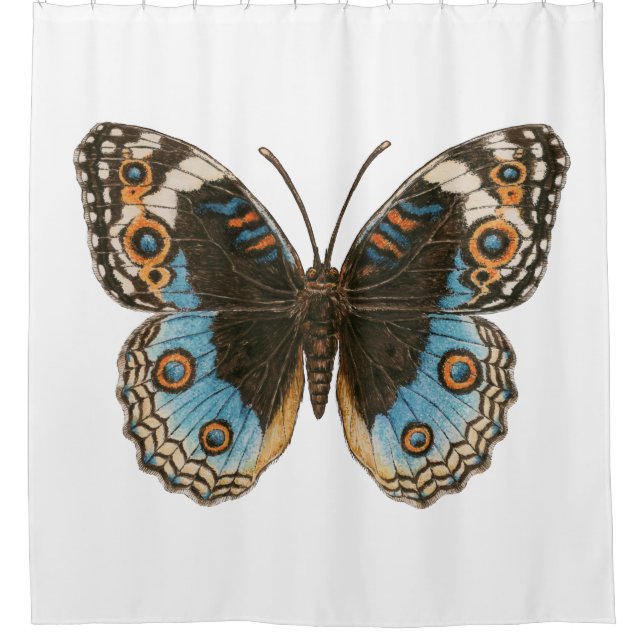 Blue Pansy Butterfly Shower Curtain (Front)