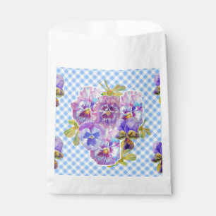 Blue Pansy check Flowers floral Party Favor Bags