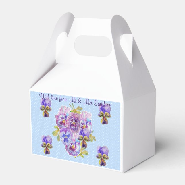 Blue Pansy Dot Floral Wedding Cake Favour Box (Front Side)