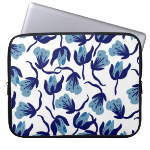 Blue Pansy Floral: Hand-Drawn Seamless. Laptop Sleeve
