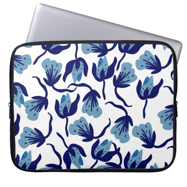 Blue Pansy Floral: Hand-Drawn Seamless. Laptop Sleeve (Front)