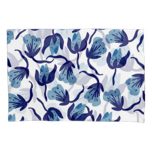 Blue Pansy Floral: Hand-Drawn Seamless. Pillowcase