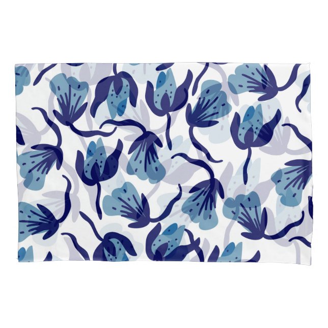 Blue Pansy Floral: Hand-Drawn Seamless. Pillowcase (Front)