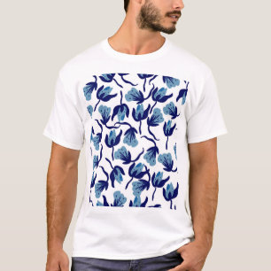 Blue Pansy Floral: Hand-Drawn Seamless. T-Shirt