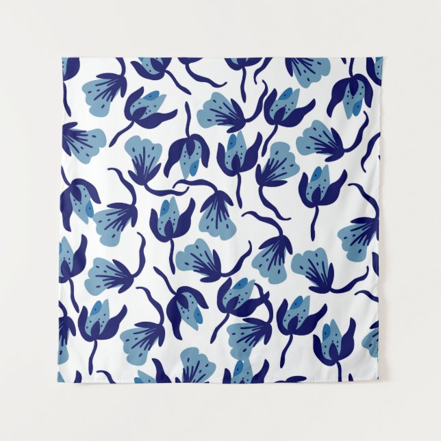 Blue Pansy Floral: Hand-Drawn Seamless. Tapestry (Front)