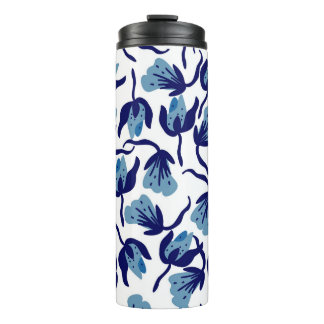 Blue Pansy Floral: Hand-Drawn Seamless. Thermal Tumbler