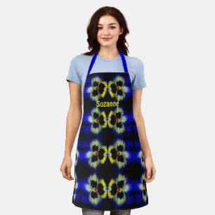 Blue Pansy Flower Abstract Pattern Personalised  Apron