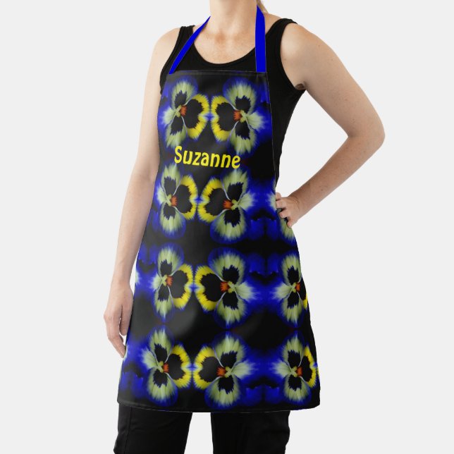 Blue Pansy Flower Abstract Pattern Personalised  Apron (Insitu)