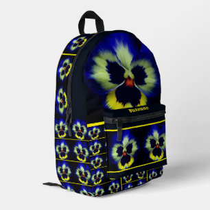 Blue Pansy Flower Personalised Printed Backpack
