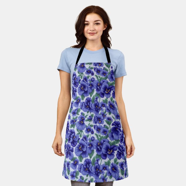 Blue Pansy Flowers Apron (Worn)