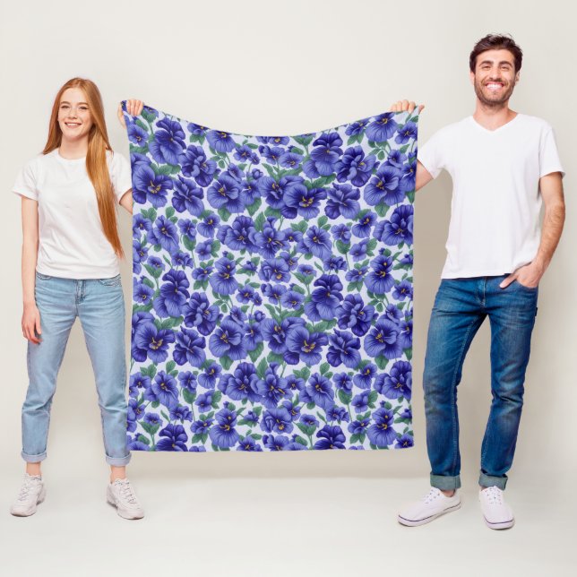 Blue Pansy Flowers Fleece Blanket (In Situ)