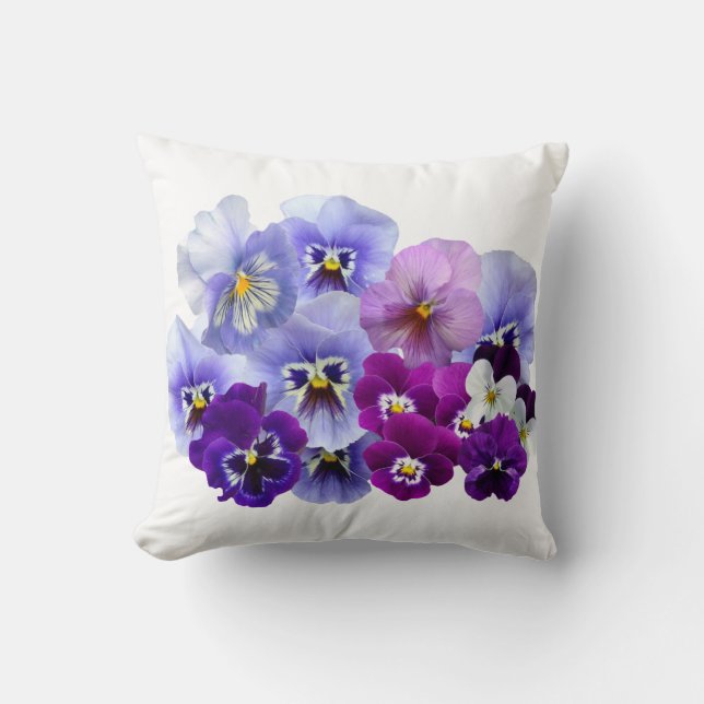 Blue Pansy Flowers Floral Spring Pansies Cushion (Front)