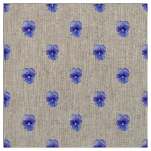 Blue Pansy on Natural Linen Fabric