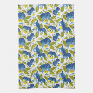 Blue Pansy Pattern Tea Towel