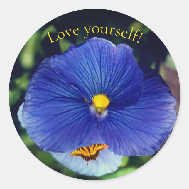 Blue pansy viola classic round sticker (Front)
