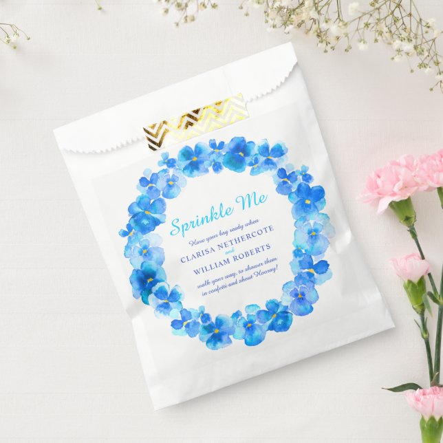 Blue pansy watercolor wedding spinkle me confetti favour bag (Sealed)
