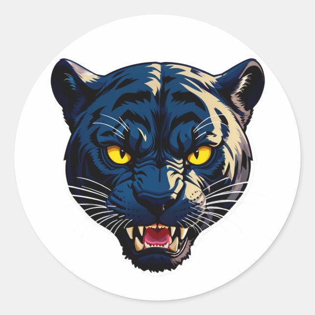 Blue Panther Head Fierce Wildlife Bottle decor Classic Round Sticker (Front)