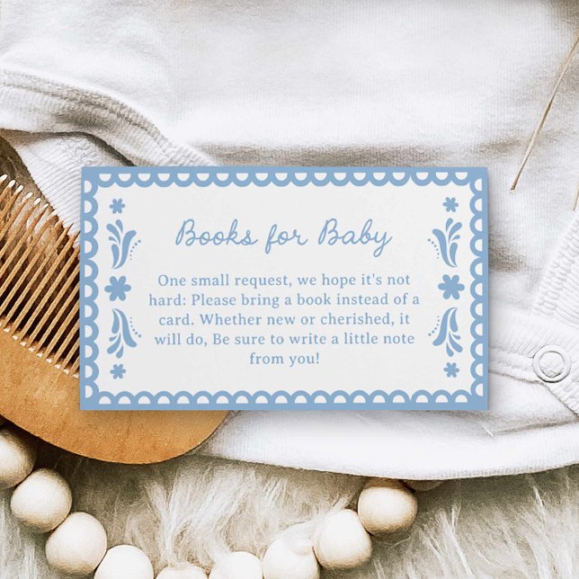 Blue Papel Picado Book Request Enclosure Card (Blue Papel Picado Baby Shower books for baby card)