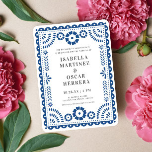 Blue Papel Picado Inspired Wedding Invitation